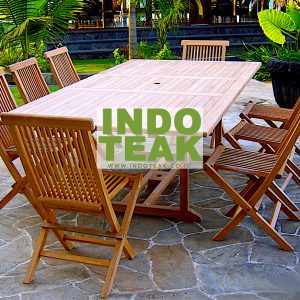 Patio DInning Set Furniture - Rectangular Extending Table And Folding Chairs