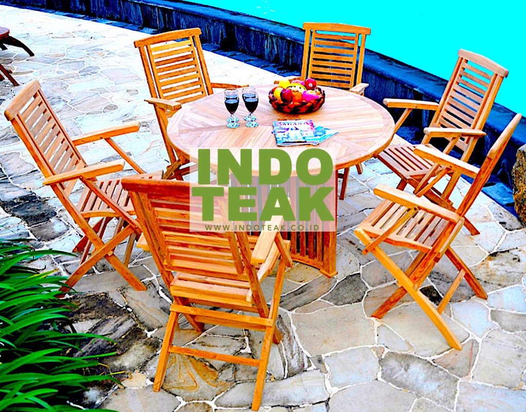Teak Outdoor Dining Furniture Sets – Round Table 120CM And 6 Pieces