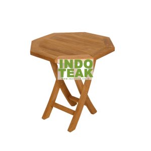 Premium Teak Folding Octagonal Side Table handcrafted from solid Grade A Indonesian teak wood for gardens, patios, balconies, poolside areas, hotels, resorts, cafés, and outdoor living spaces. INDOTEAK.CO.ID Indonesian Teak Outdoor Furniture Manufacturer