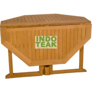 Premium Hexagonal Folding Teak Garden Table made from Grade A solid teak wood for outdoor patio, garden, terrace, balcony, cafe, and resort furniture.